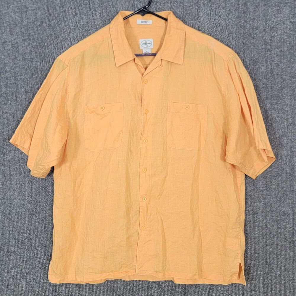 Linea Uomo Shirt Mens XL Orange 100% Linen Short Sleeve Button Up Washable